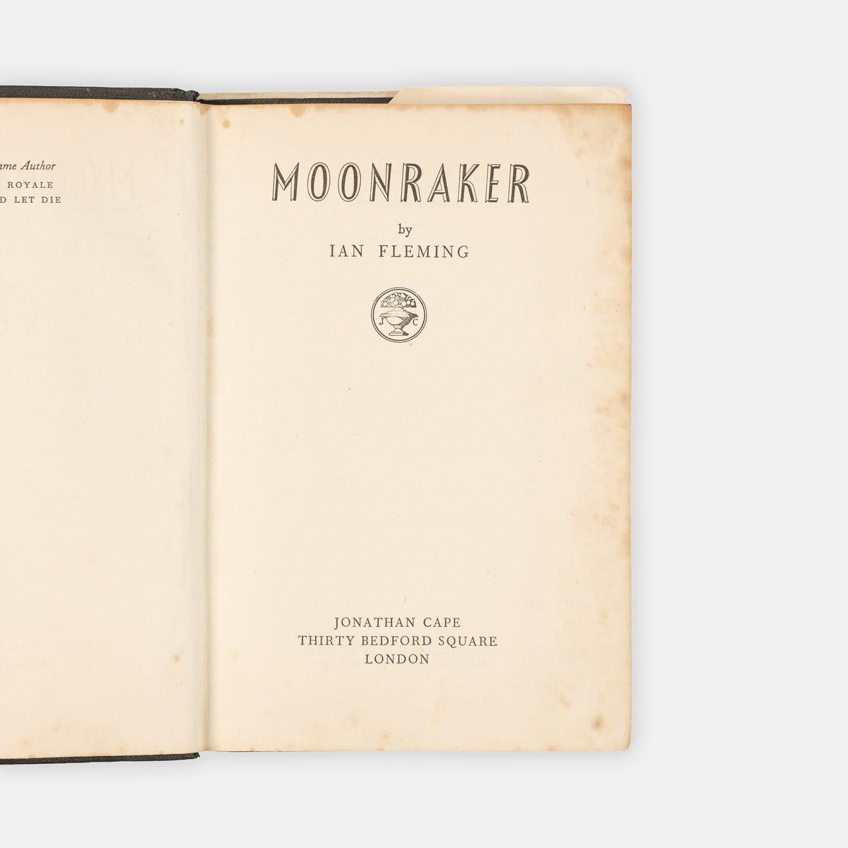 A first edition, first impression of Moonraker by Ian Fleming, the third book in the James Bond series.