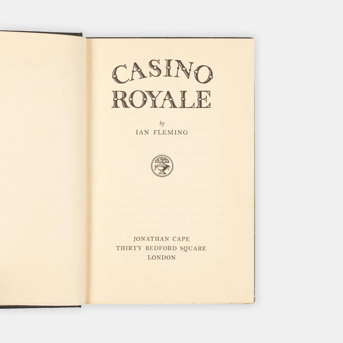A first edition, first impression of Casino Royale by Ian Fleming, the first book in the James Bond series