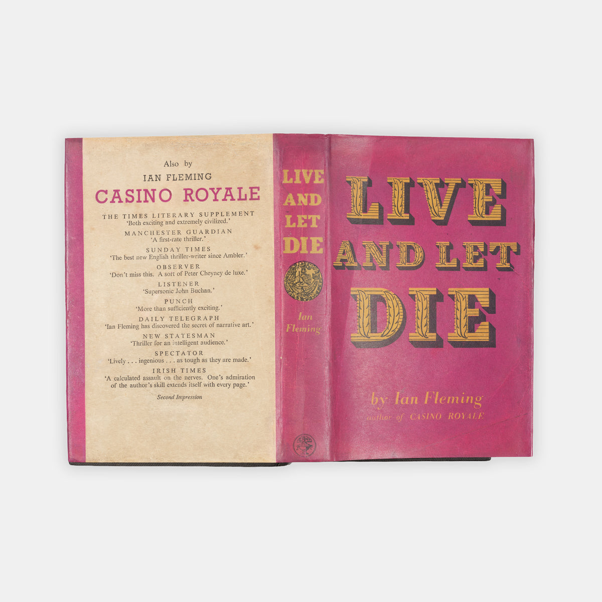 A first edition of Live and Let Die by Ian Fleming, the second book in the James Bond series.