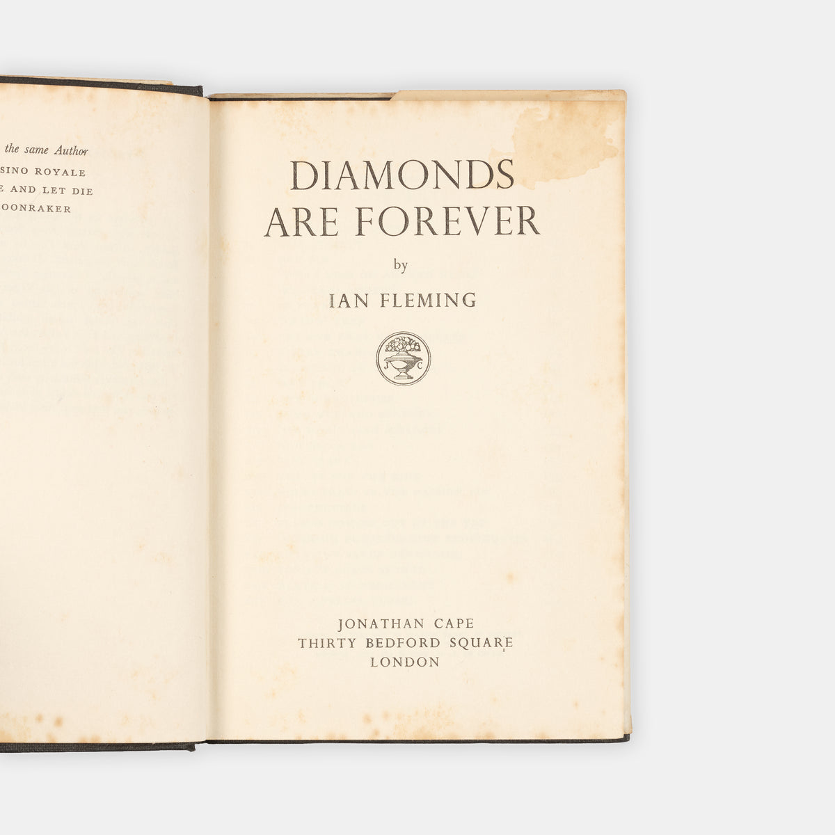 A first edition, first impression of Diamonds Are Forever by Ian Fleming, the fourth book in the James Bond series.