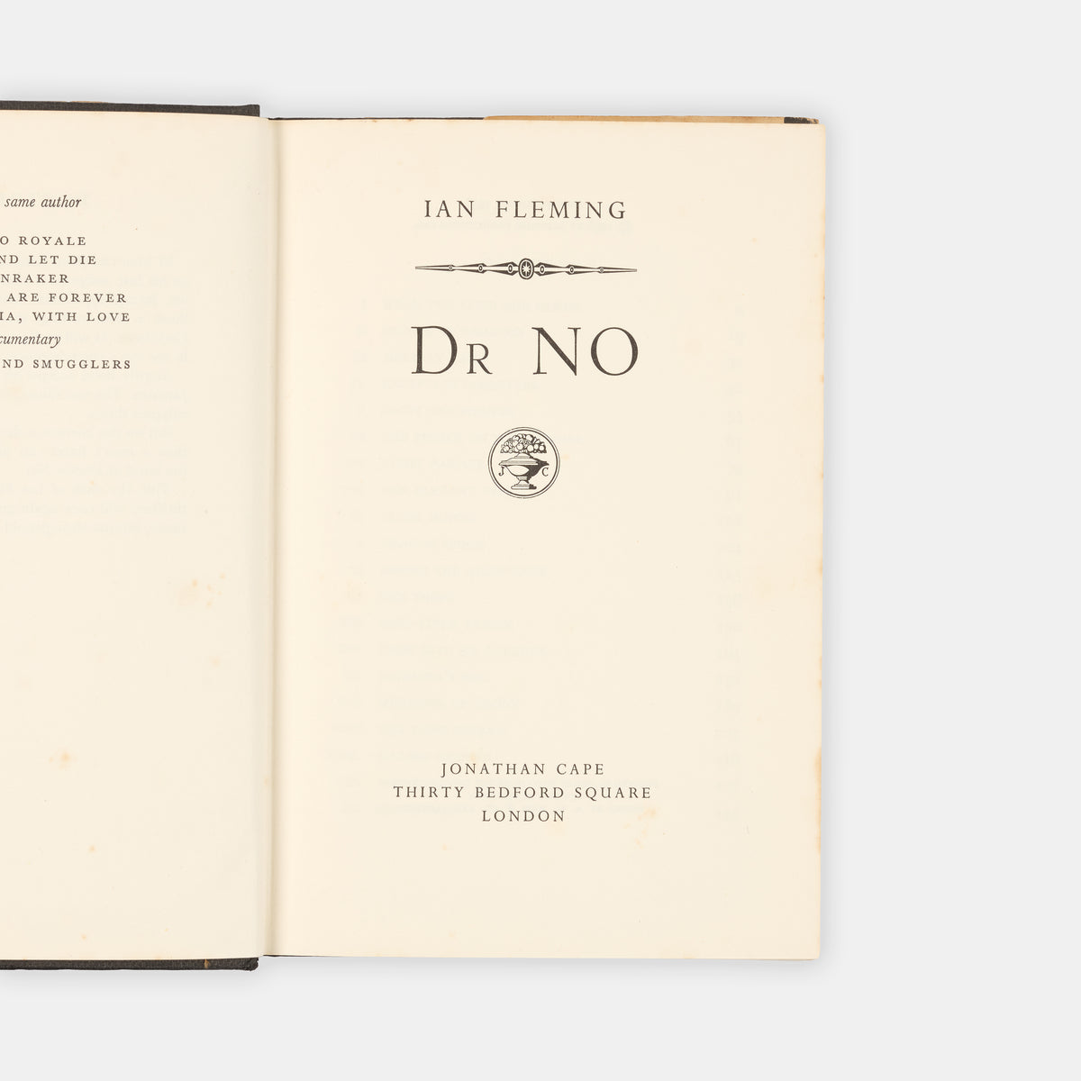 A first edition copy of Dr. No by Ian Fleming, the sixth book in the James Bond series.
