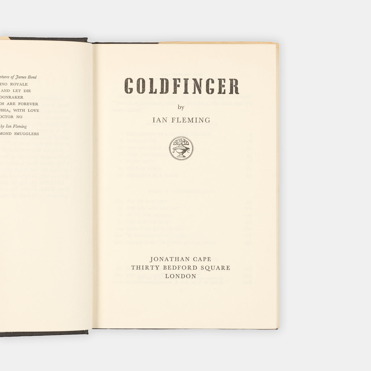 A first edition, first impression of Goldfinger by Ian Fleming, the seventh book in the James Bond series.