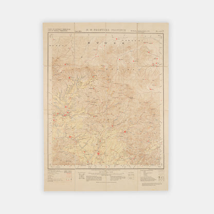 1917 edition, with additions and corrections, of the N.W. Frontier Province, Parts of District Peshawar and of Tribal Territory, by Colonel F.B. Longe, a rare map of northern Pakistan at the foot of the Himalayas.