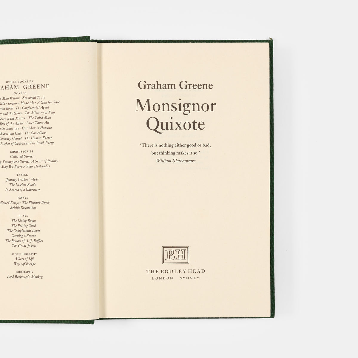 First edition of Monsignor Quixote by Graham Greene, inscribed by the author to Jeanne Stonor.