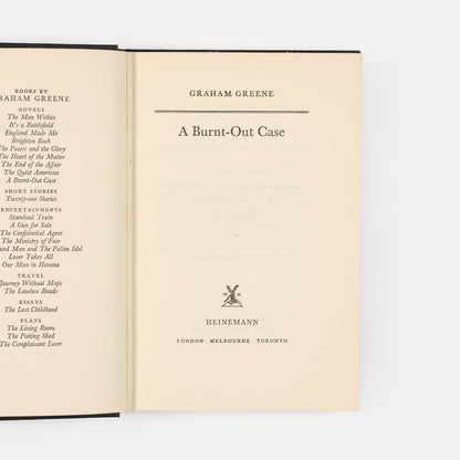 First UK edition of A Burnt-Out Case by Graham Greene, inscribed by the author to Harriet Stonor.