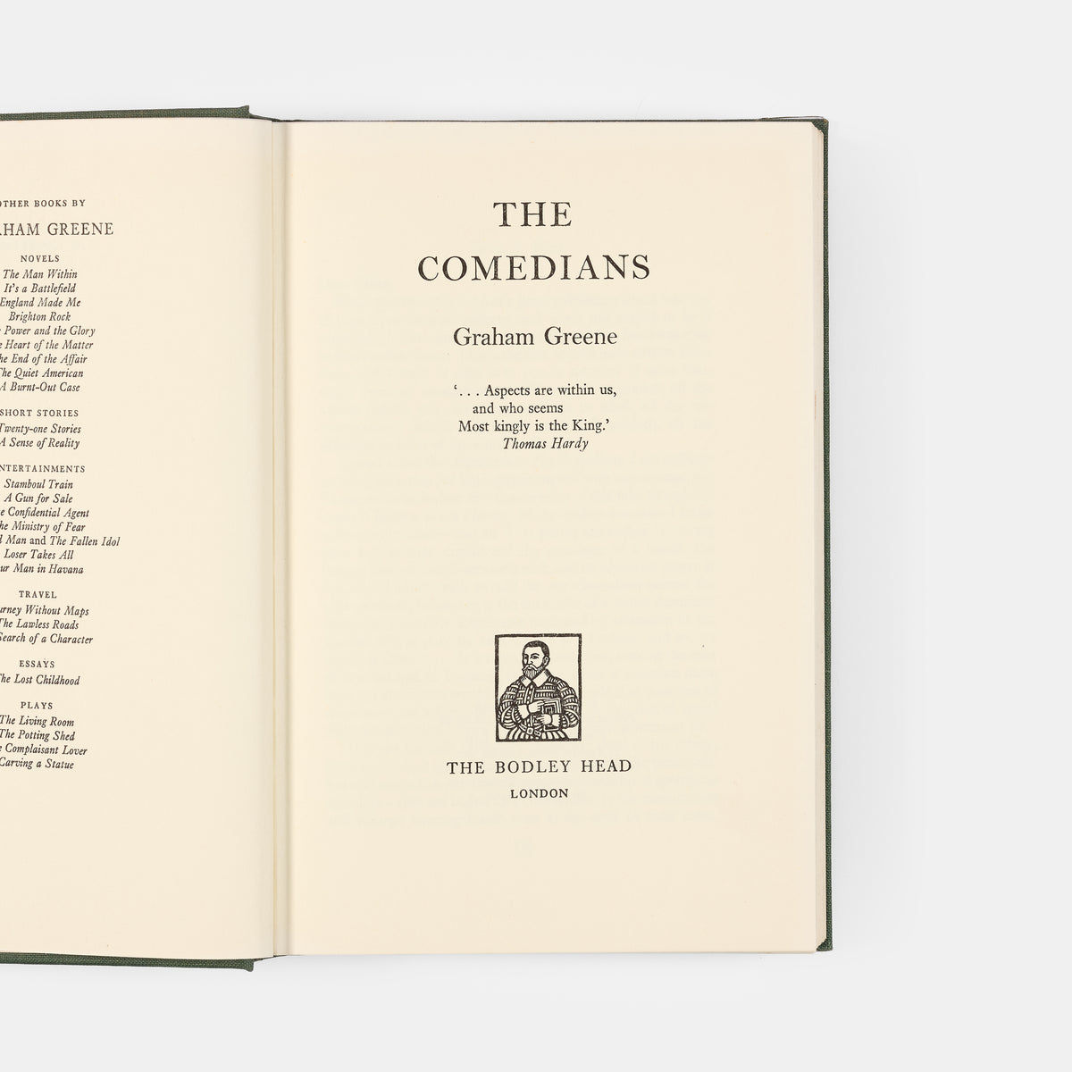 First edition of The Comedians by Graham Greene, inscribed by the author to Sherman and Jeanne Stonor.