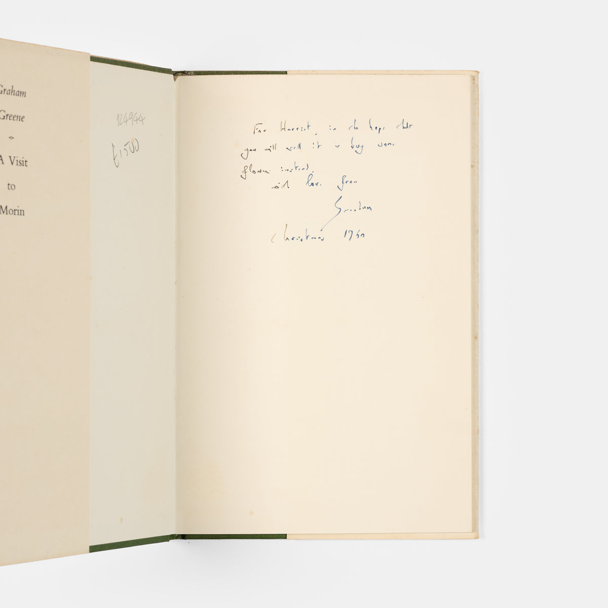 First edition of A Visit to Morin by Graham Greene, inscribed by the author to Harriet Stonor.