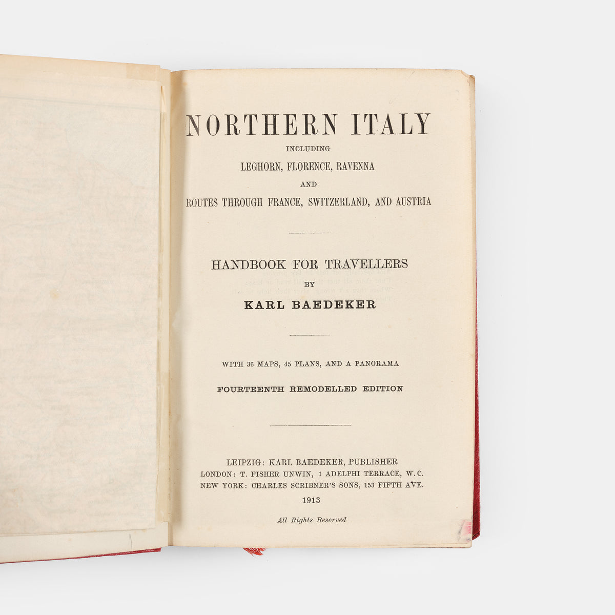 Fourteenth edition Baedker of Northern Italy featuring map of venice.