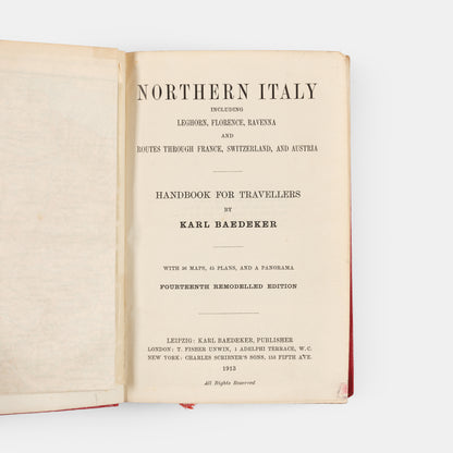Fourteenth edition Baedker of Northern Italy featuring map of venice.