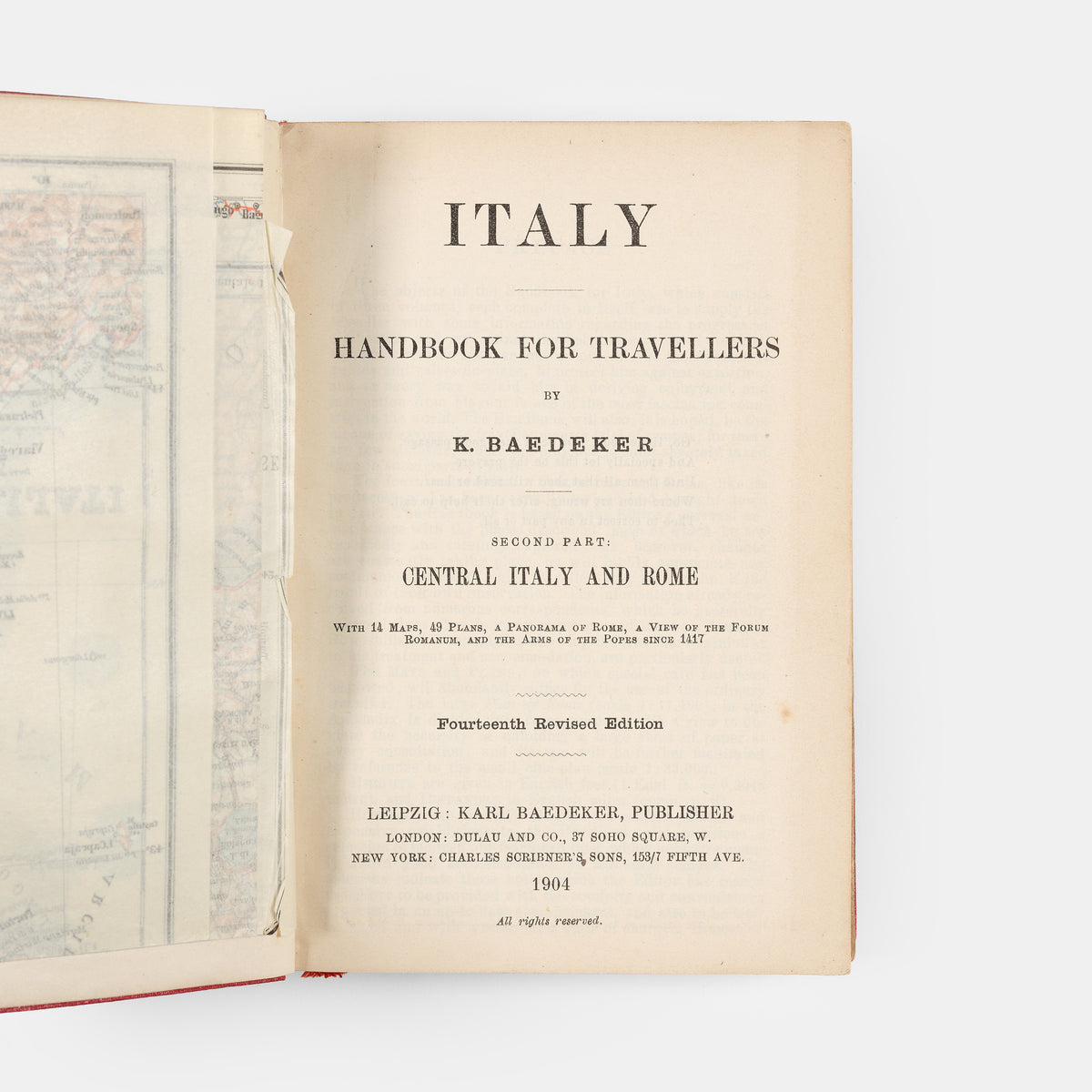 Baedker guidebook of Central italy including an index of the streets of Rome. <br />