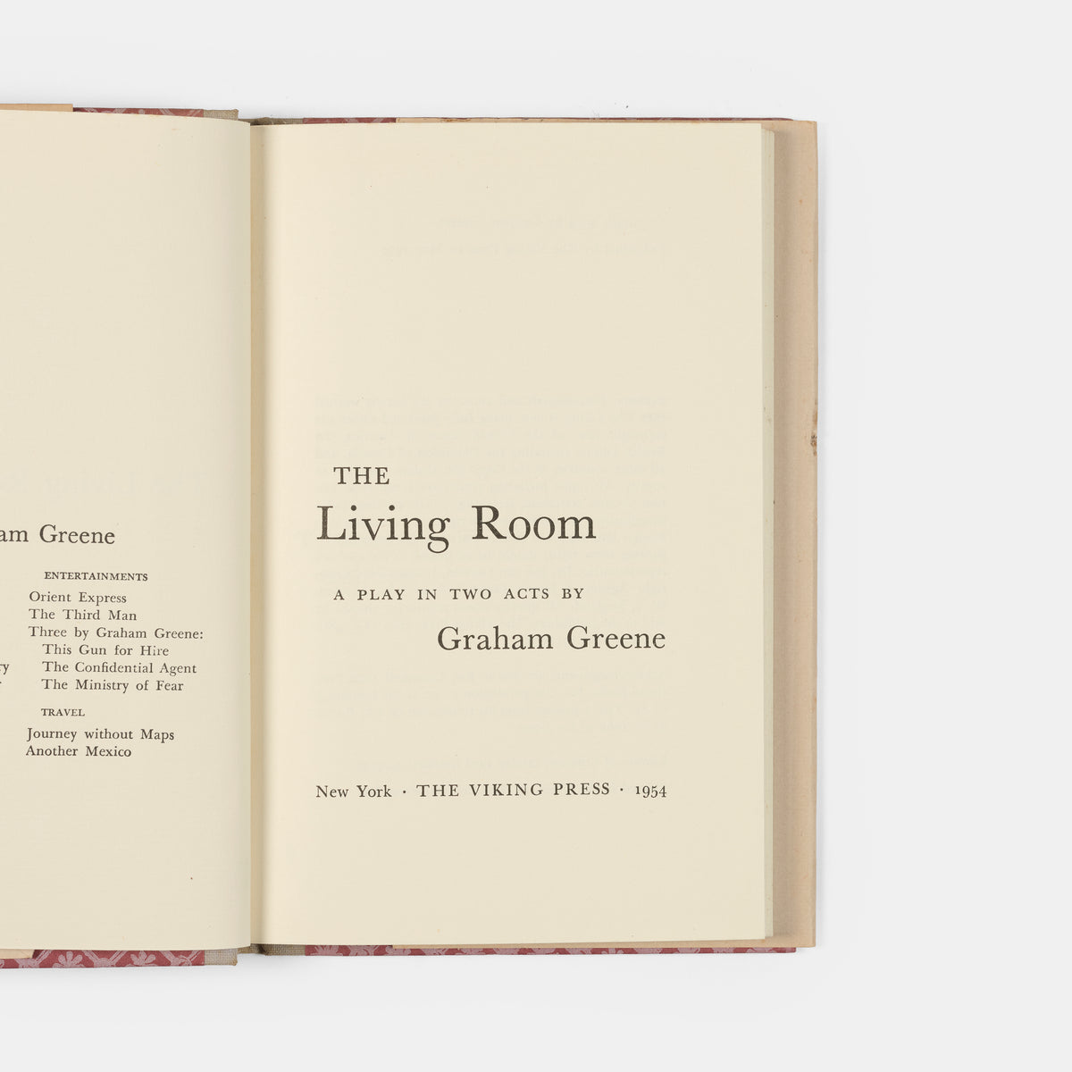 First US edition of The Living Room by Graha Greene, inscribed by the author to Jeanne Stonor.