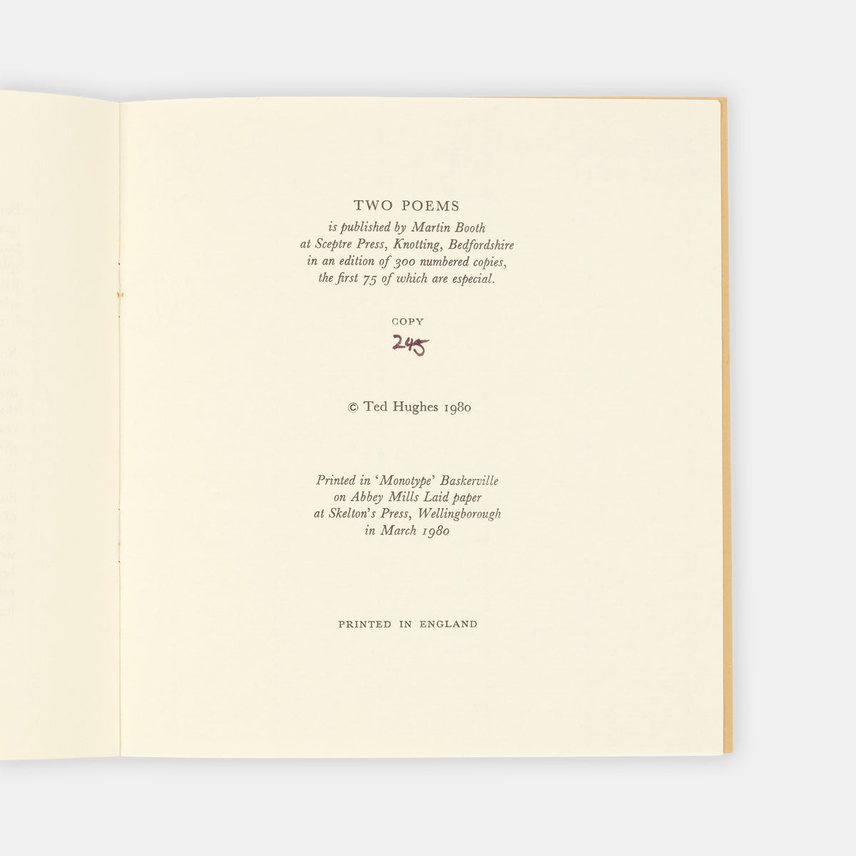 A limited edition copy of Two Poems by Sylvia Plath.