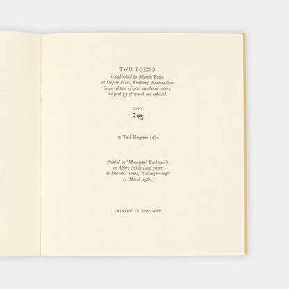 A limited edition copy of Two Poems by Sylvia Plath.