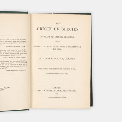 An unusually lovely copy of the important sixth edition of Charles Darwin's The Origin of Species, the first edition in which the term evolution is used