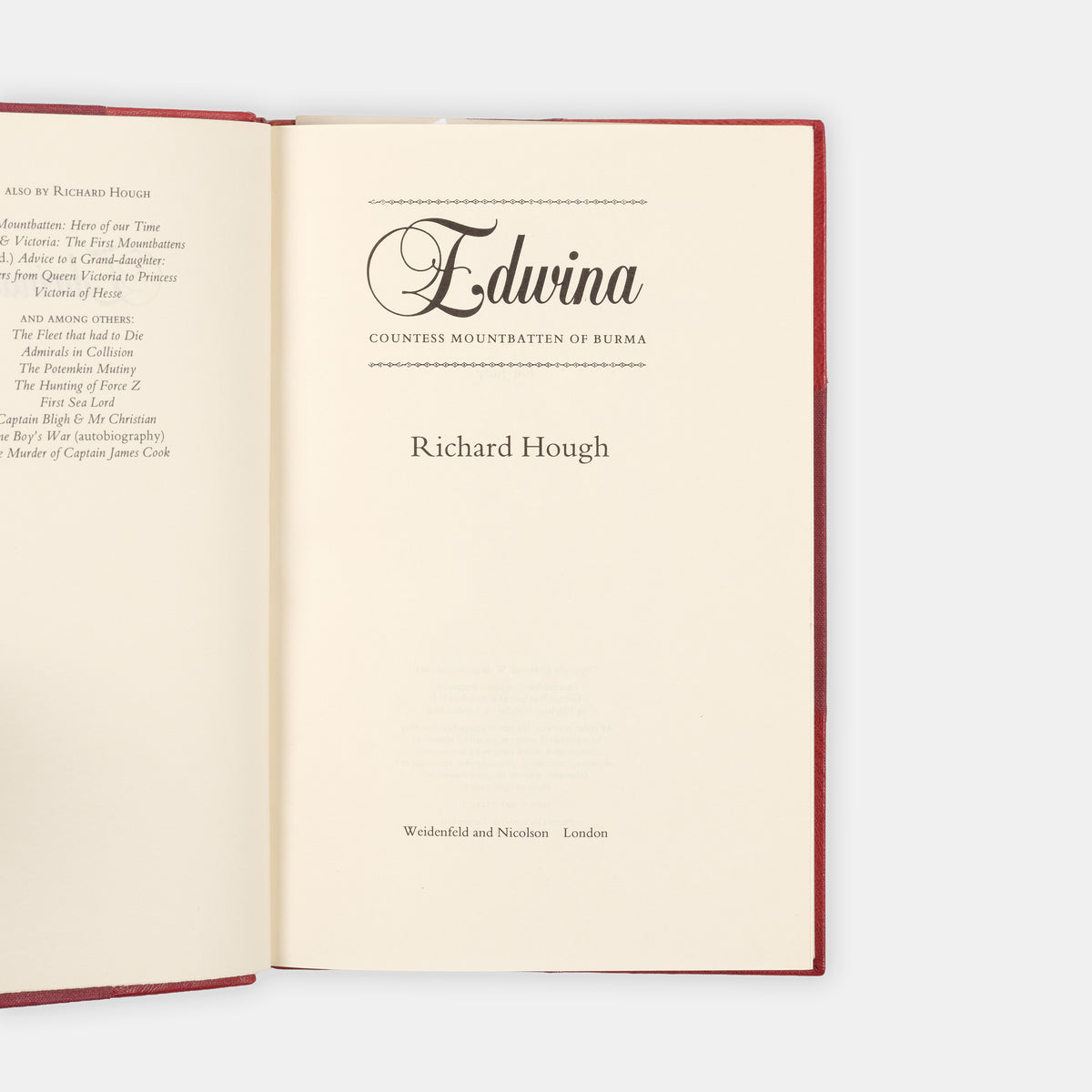 A first edition copy of Edwina: Countess Mountbatten of Burma by Richard Hough.