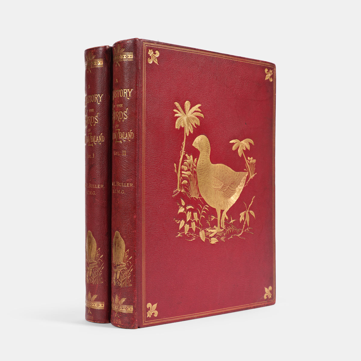 Second and preferred edition of the definitive work on New Zealand birds, Walter Lowry Buller's History fo teh Birds of New Zealand, in the publisher's deluxe red morocco.