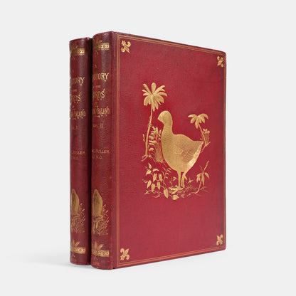 Second and preferred edition of the definitive work on New Zealand birds, Walter Lowry Buller's History fo teh Birds of New Zealand, in the publisher's deluxe red morocco.