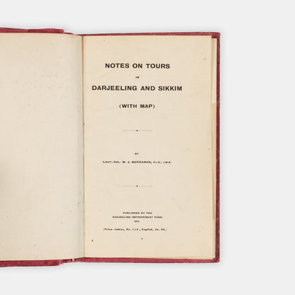 First edition of Notes on Tours in Darjeeling and Sikkim by WJ Buchanan, a scarce example of local Indian printing in Darjeeling for the express purpose of encouraging tourism to Sikkim State.