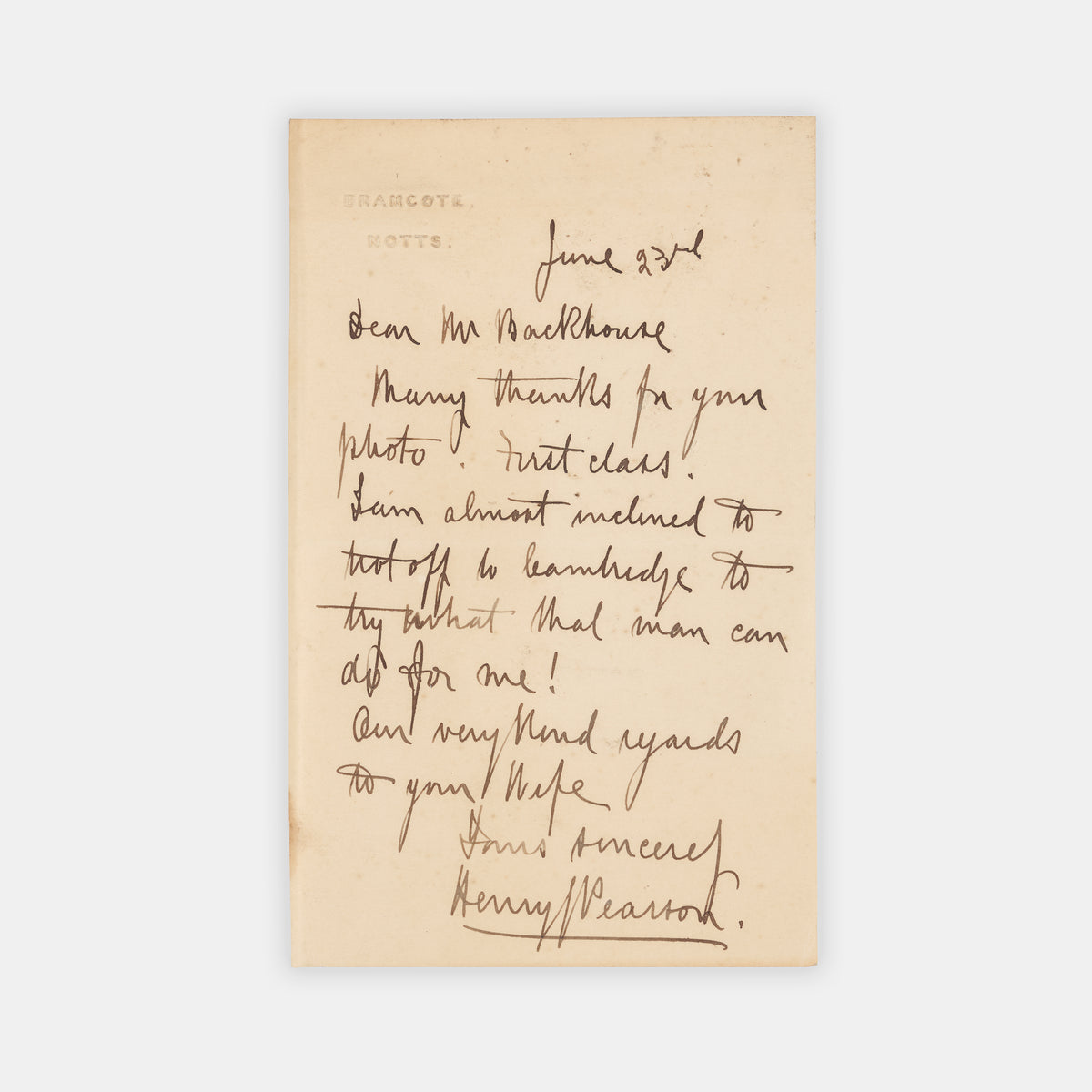 First edition, with a signed letter, of Beyond Petsora Eastward by Henry Pearson, a detailed account of an ornithological journey to North Russia and the Barents Sea.