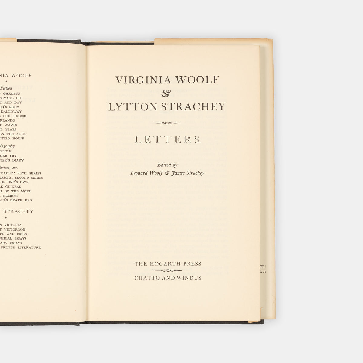 A handsome first edition of Virginia Woolf anf Lytton Strachey Letters, Edited by Leonard Woolf and James Strachey.
