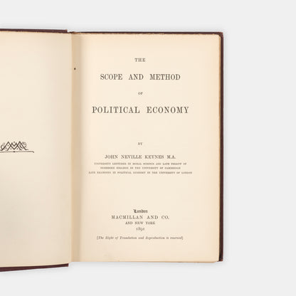 The first edition of this important textbook by the father of the economist John Maynard Keynes, The Scope and Method of Political Economy