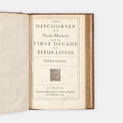 The first edition in English of the collected works of Niccolò Machiavelli, comprising The Prince, History of Florence, Discourses on Livy, and The Art of War, together with his lesssener known works.