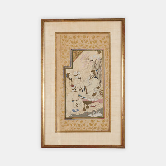 An Original Illustration in the style of Reza Abbasi, possibly of Shah Abbas I, form Qajar Persia circa 1800