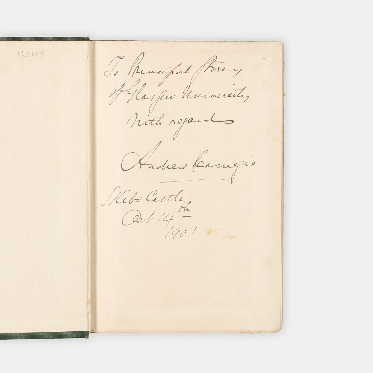 The first edition of Andrew Carnegie's The Gospel of Wealth, inscribed by him to Robert Story, Principal of the University of Glasgow