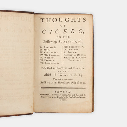 The first trilingual edition in English, French, and Latin of this collection of Cicero's thoughts on religion, law and philosophy