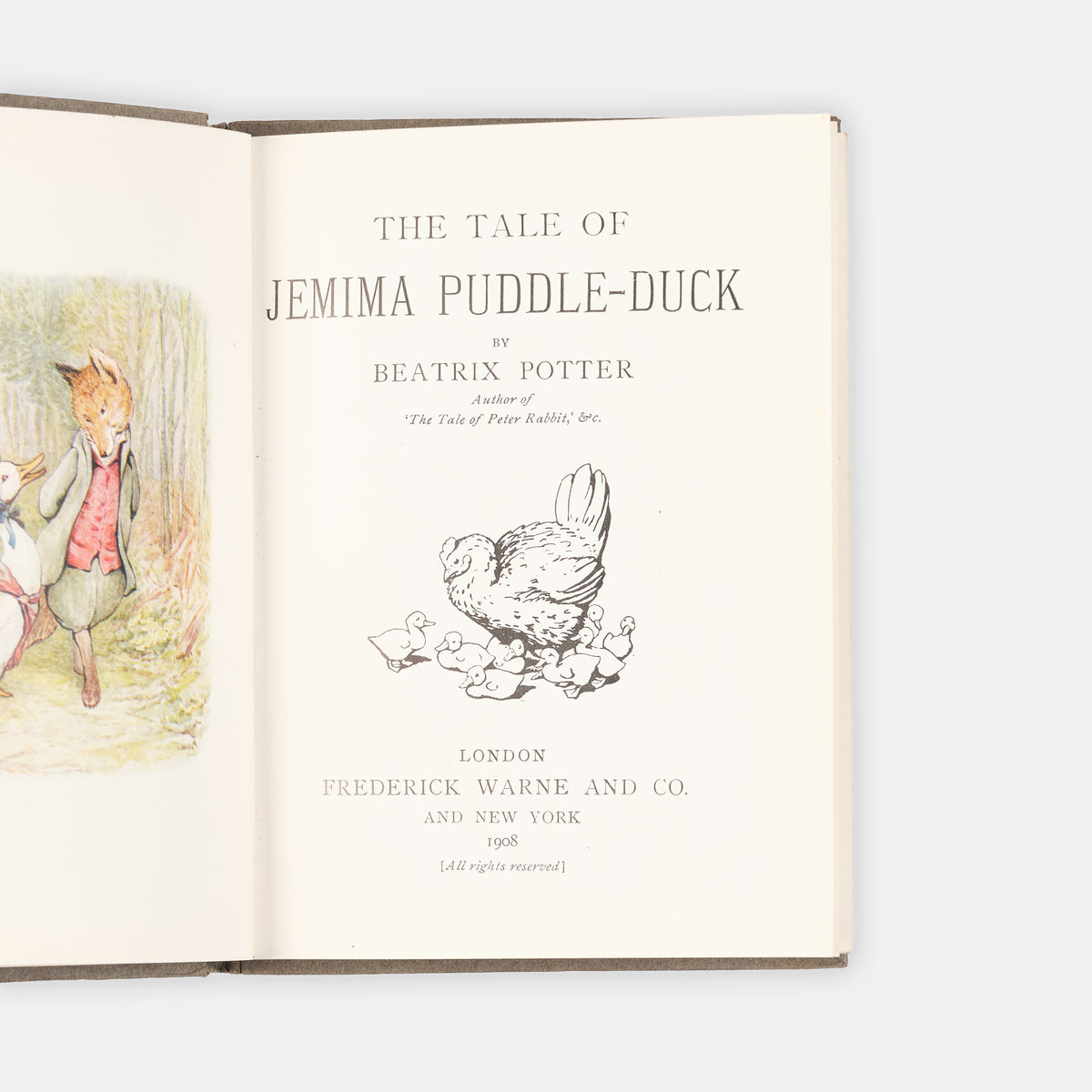 A charming first edition of one of Beatrix Potter's most beloved stories, The Tale of Jemima Puddle-Duck
