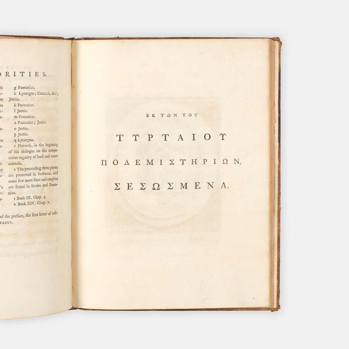 The first Foulis Press edition of Tyrtaeus' panegyric on martial spirit, Spartan Lessons, edited by the classicist James Moor