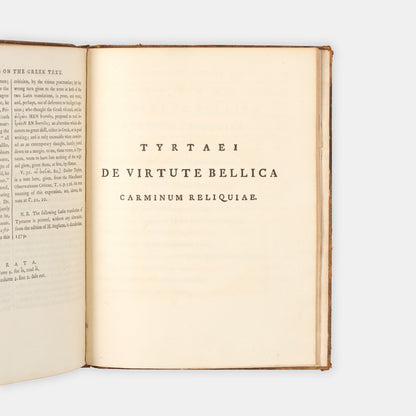 The first Foulis Press edition of Tyrtaeus' panegyric on martial spirit, Spartan Lessons, edited by the classicist James Moor