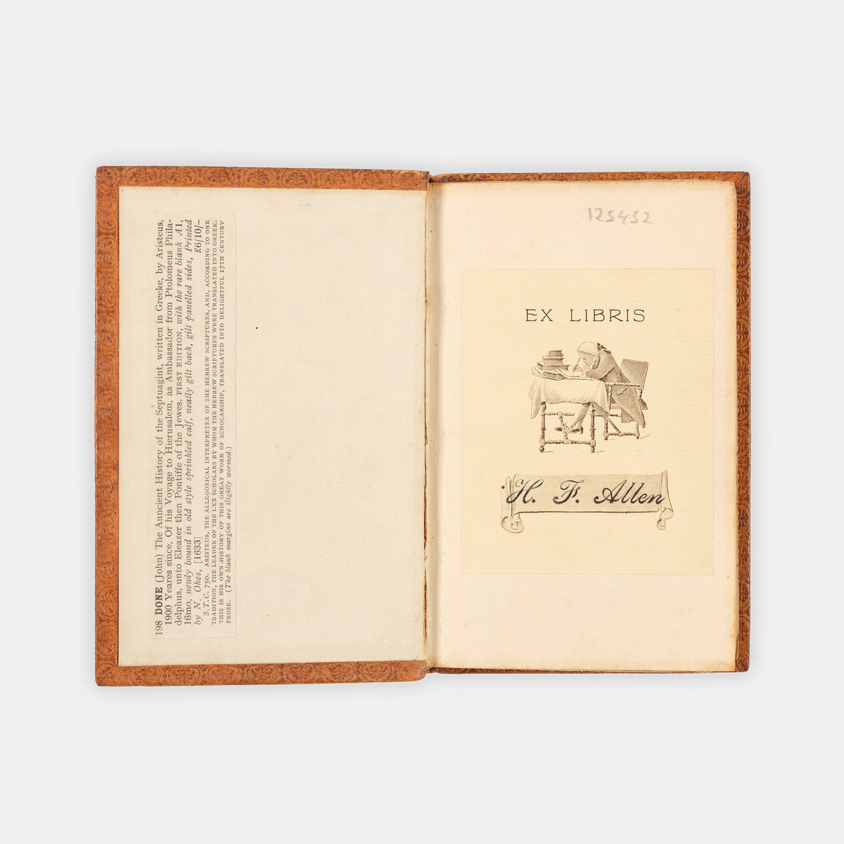 The scarce first edition in English of the Letter of Aristeas, the earliest account of the translation of the Hebrew Bible into Greek, which contains the first mention of the library of Alexandria