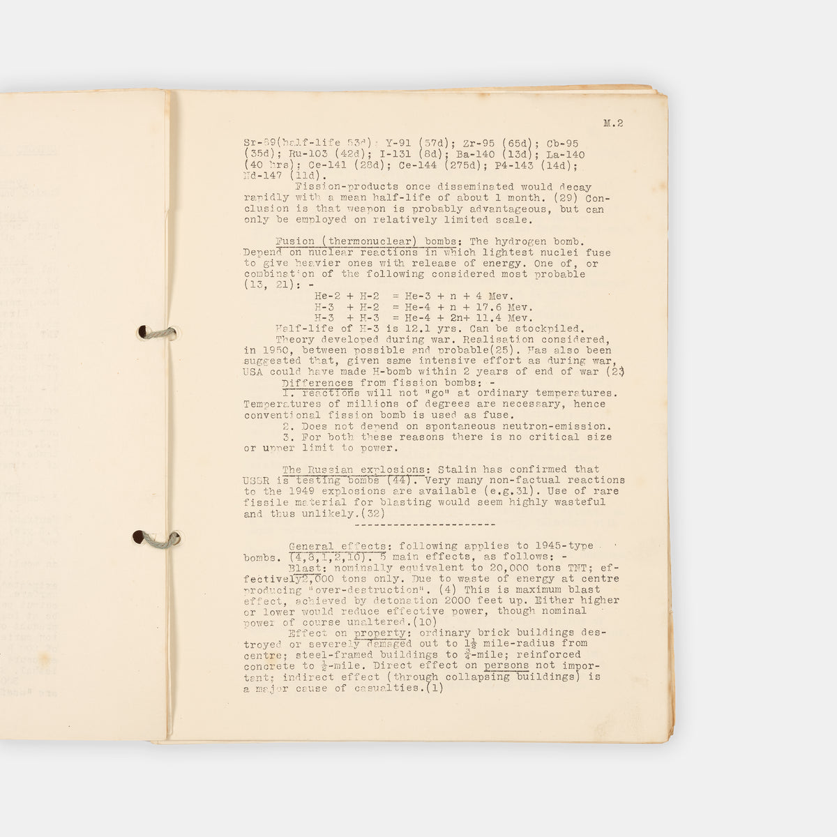 A rare, mimeographed report on the effects of nuclear weapons, produced in 1952 by the Association of Scientific Workers, a British trade union.
