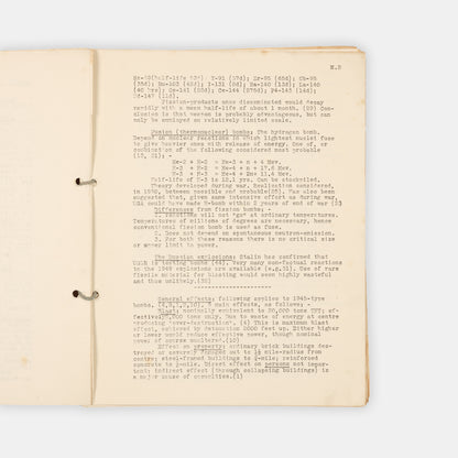 A rare, mimeographed report on the effects of nuclear weapons, produced in 1952 by the Association of Scientific Workers, a British trade union.