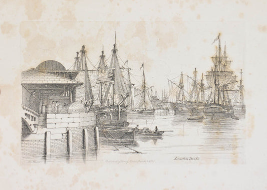 Parts 5 and 6 of Moses' Sketches of Shipping, containing 10 etchings of London's dockyards towards the end of the Age of Sail