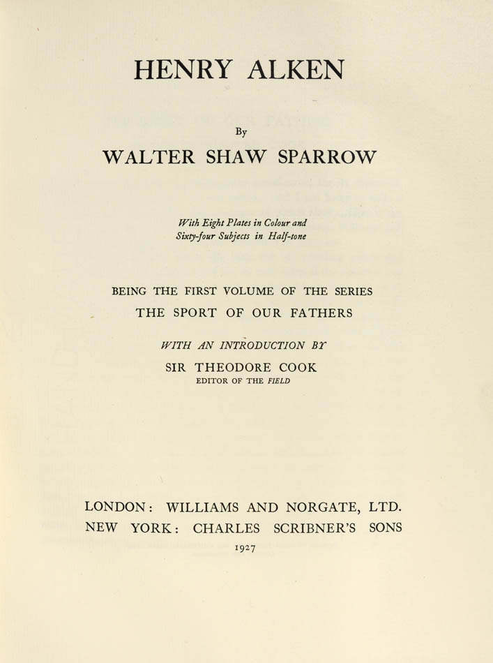 First volume of the series The Sport of our Fathers. With an intoduction by Sir Theodore Cook, editor of The Field. Fine binding by Sangorski & Sutcliffe.