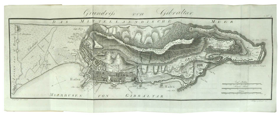 A scarce work with a folding plan of the city and the mountain of Gibraltar published by Georg Voss in Dessau and Leipzig in 1808.