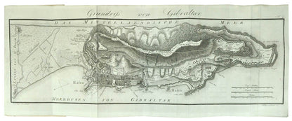 A scarce work with a folding plan of the city and the mountain of Gibraltar published by Georg Voss in Dessau and Leipzig in 1808.