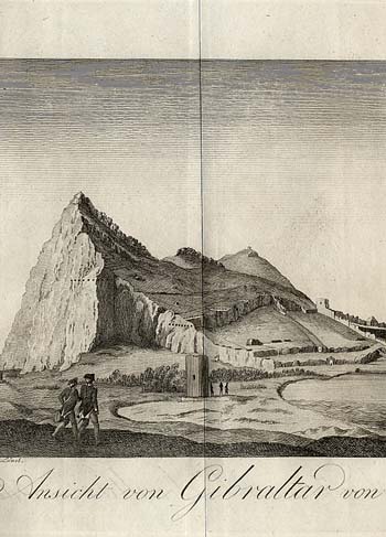 A scarce work with a folding plan of the city and the mountain of Gibraltar published by Georg Voss in Dessau and Leipzig in 1808.