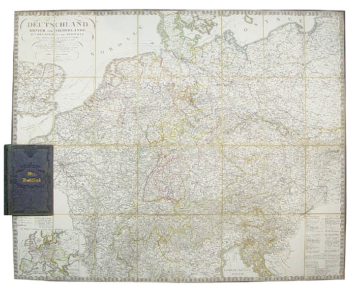 Engraved map, hand-coloured, extending west to east from London to Krakow and north to south from Copenhagen to Genoa. 