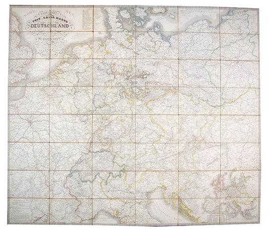 Engraved map, hand-coloured outline. From London to Warsaw and Copenhagan to Florence. 