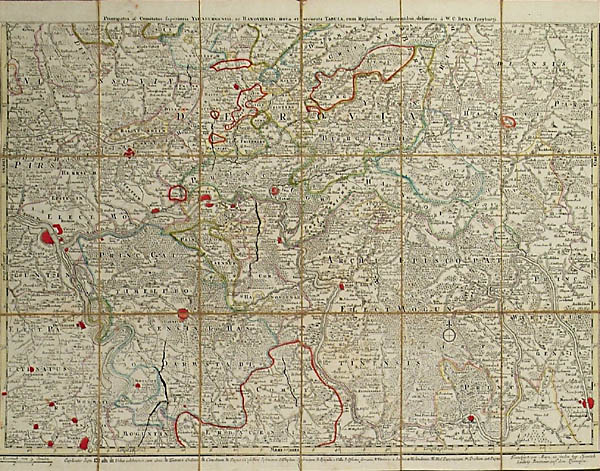 Three engraved maps, printed by Ludwig Broenner in Frankfurt in circa 1760. Hand-coloured in outline, depicting the course of the Rhine. 