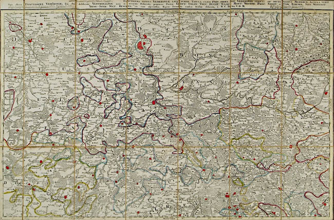 Three engraved maps, printed by Ludwig Broenner in Frankfurt in circa 1760. Hand-coloured in outline, depicting the course of the Rhine. 