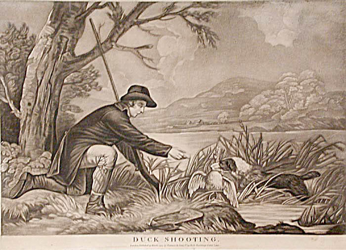 Extremely rare set of 4 shooting prints depicting different shoots thorughout the year after George Morland.