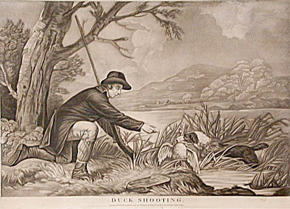 Extremely rare set of 4 shooting prints depicting different shoots thorughout the year after George Morland.