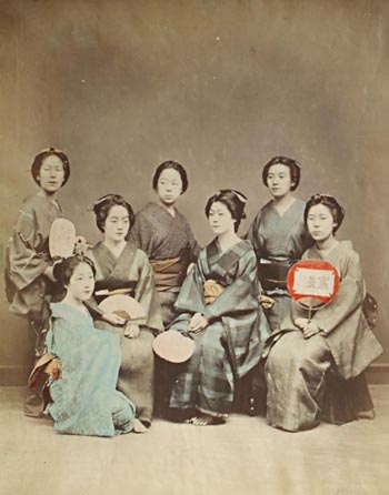 Geisha Girls With Fans.