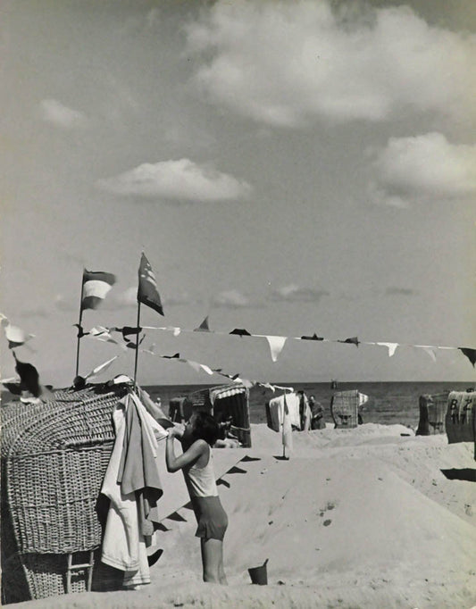 Beach Scene With Flags.