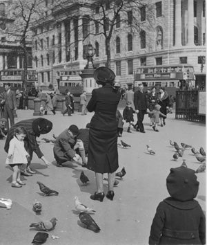 Trafalgar Square, [feeding the pigeons].