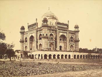 An albumn print, circa 1880, showing the tomb of Mansur Ali Khan in Delhi.